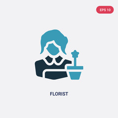 two color florist vector icon from professions & jobs concept. isolated blue florist vector sign symbol can be use for web, mobile and logo. eps 10