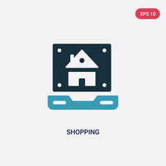 two color shopping vector icon from real estate concept. isolated blue shopping vector sign symbol can be use for web, mobile and logo. eps 10