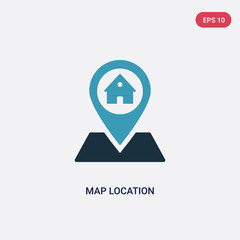 two color map location vector icon from real estate concept. isolated blue map location vector sign symbol can be use for web, mobile and logo. eps 10