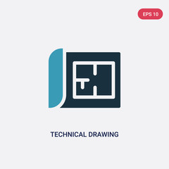 two color technical drawing vector icon from real estate concept. isolated blue technical drawing vector sign symbol can be use for web, mobile and logo. eps 10