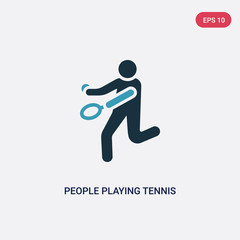 two color people playing tennis vector icon from recreational games concept. isolated blue people playing tennis vector sign symbol can be use for web, mobile and logo. eps 10