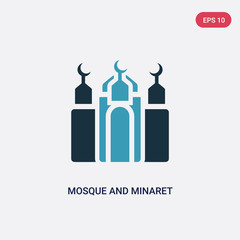 two color mosque and minaret vector icon from religion-2 concept. isolated blue mosque and minaret vector sign symbol can be use for web, mobile and logo. eps 10