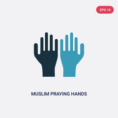 two color muslim praying hands vector icon from religion-2 concept. isolated blue muslim praying hands vector sign symbol can be use for web, mobile and logo. eps 10