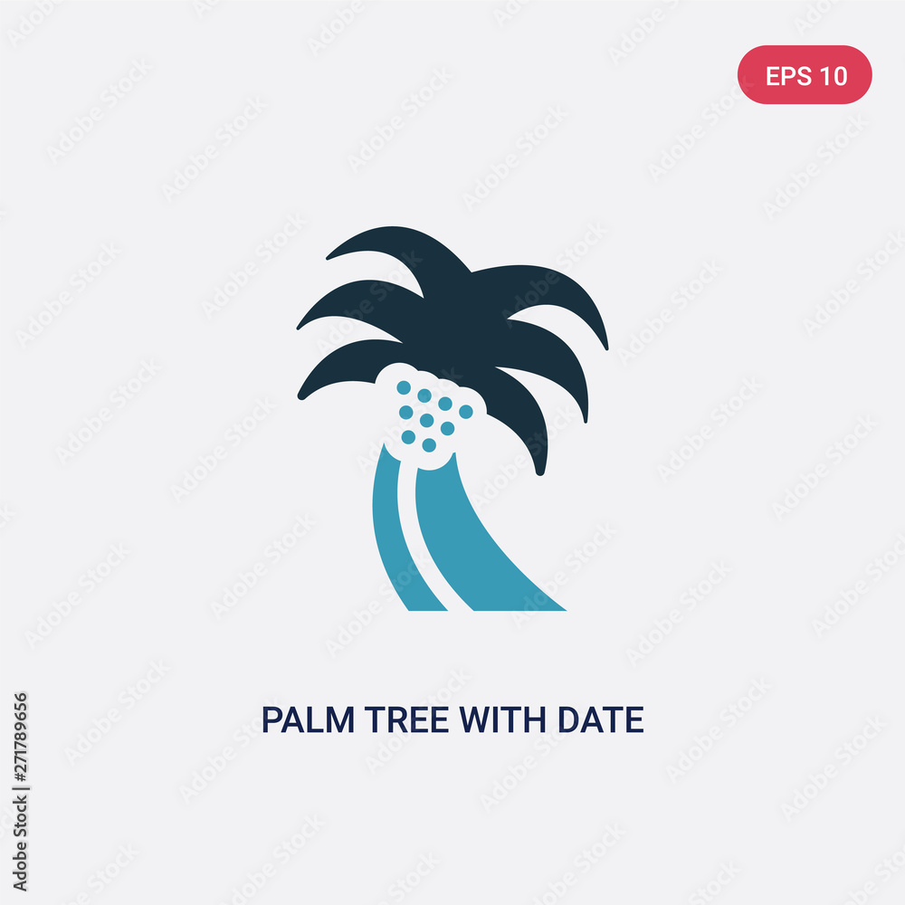 Poster two color palm tree with date vector icon from religion concept. isolated blue palm tree with date v