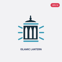 two color islamic lantern vector icon from religion concept. isolated blue islamic lantern vector sign symbol can be use for web, mobile and logo. eps 10