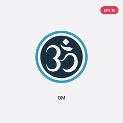 two color om vector icon from religion concept. isolated blue om vector sign symbol can be use for web, mobile and logo. eps 10