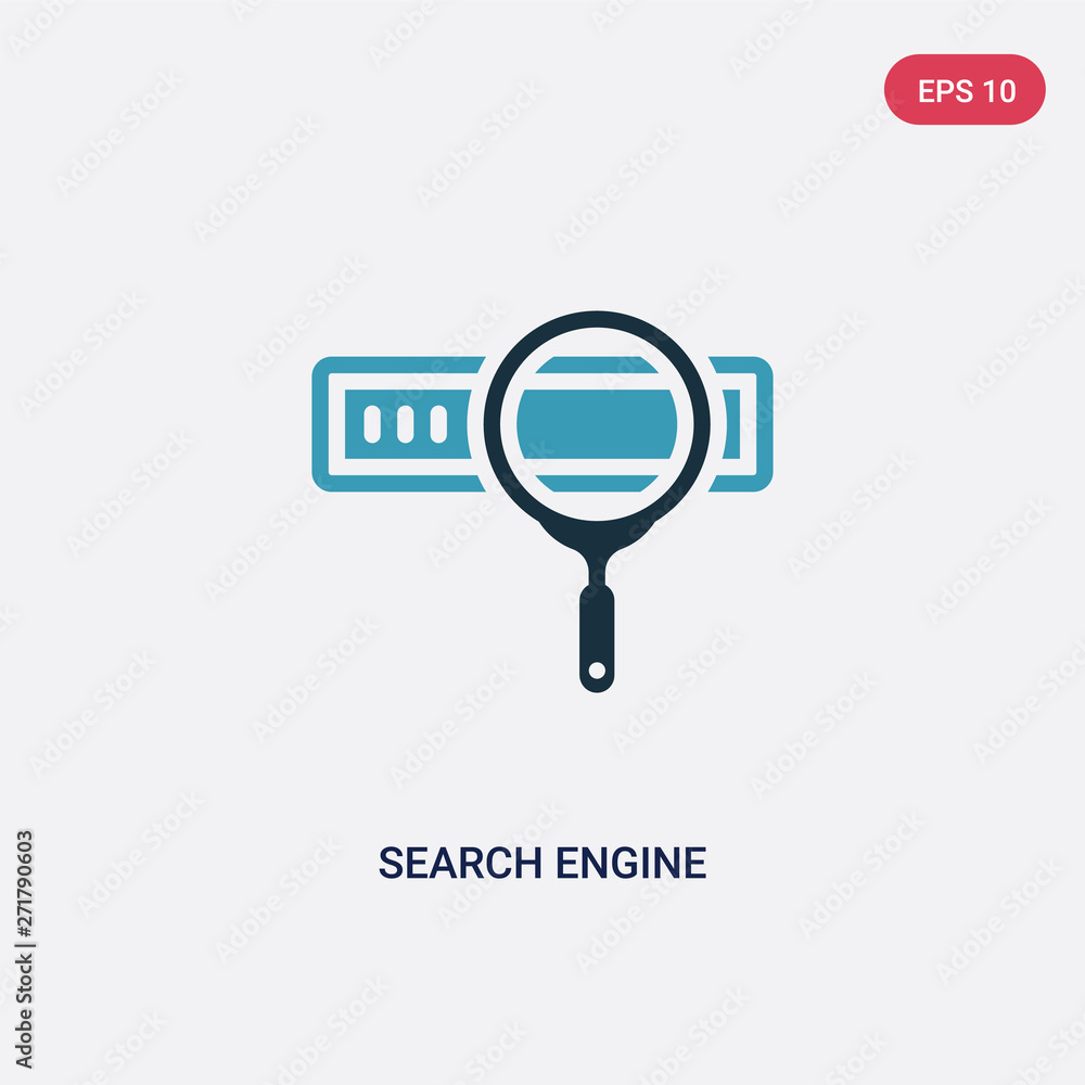 Poster two color search engine vector icon from search engine optimization concept. isolated blue search en