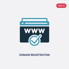 two color domain registration vector icon from search engine optimization concept. isolated blue domain registration vector sign symbol can be use for web, mobile and logo. eps 10