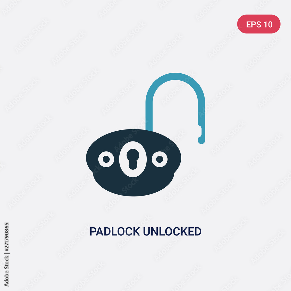Poster two color padlock unlocked vector icon from security concept. isolated blue padlock unlocked vector 
