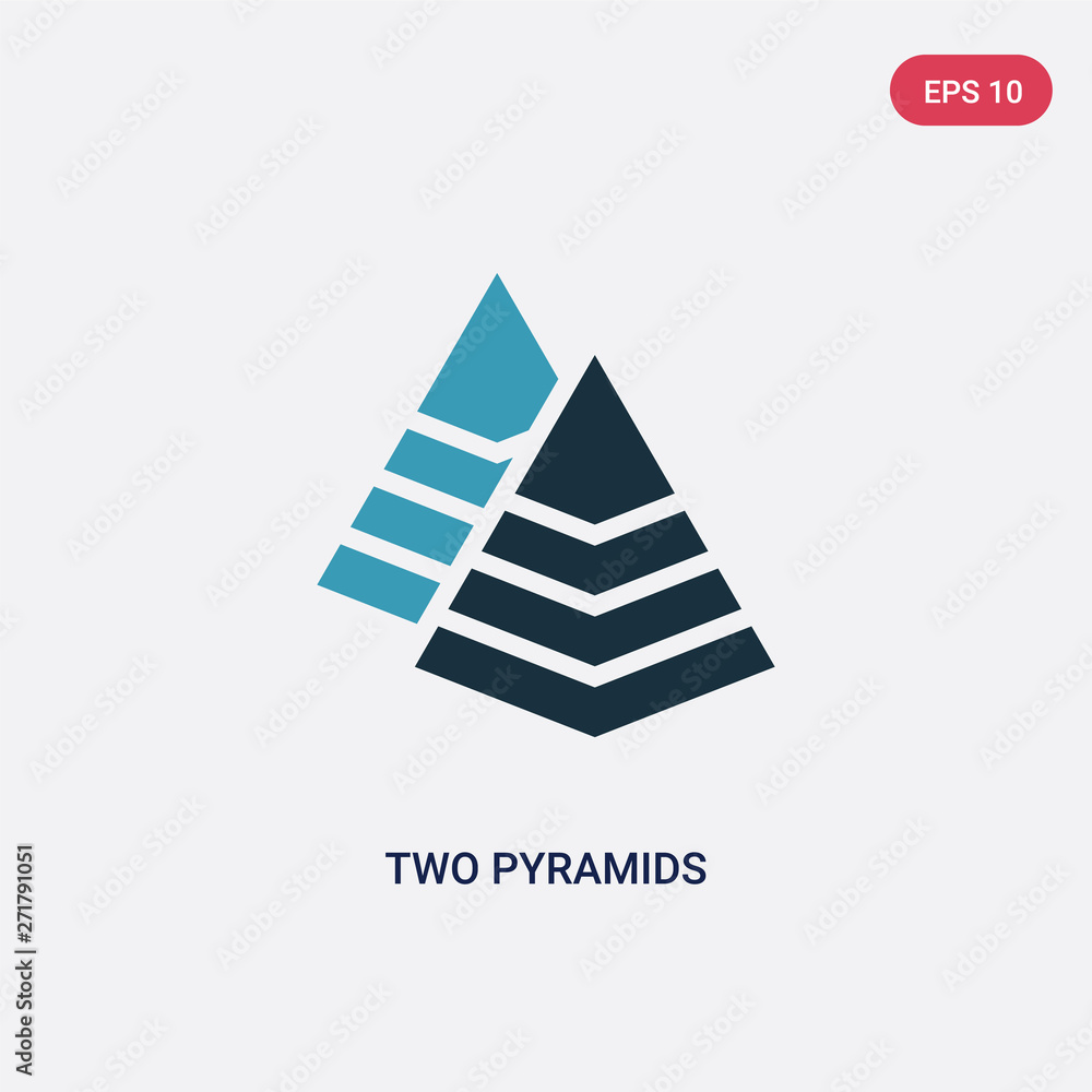 Poster two color two pyramids vector icon from seo and web concept. isolated blue two pyramids vector sign 