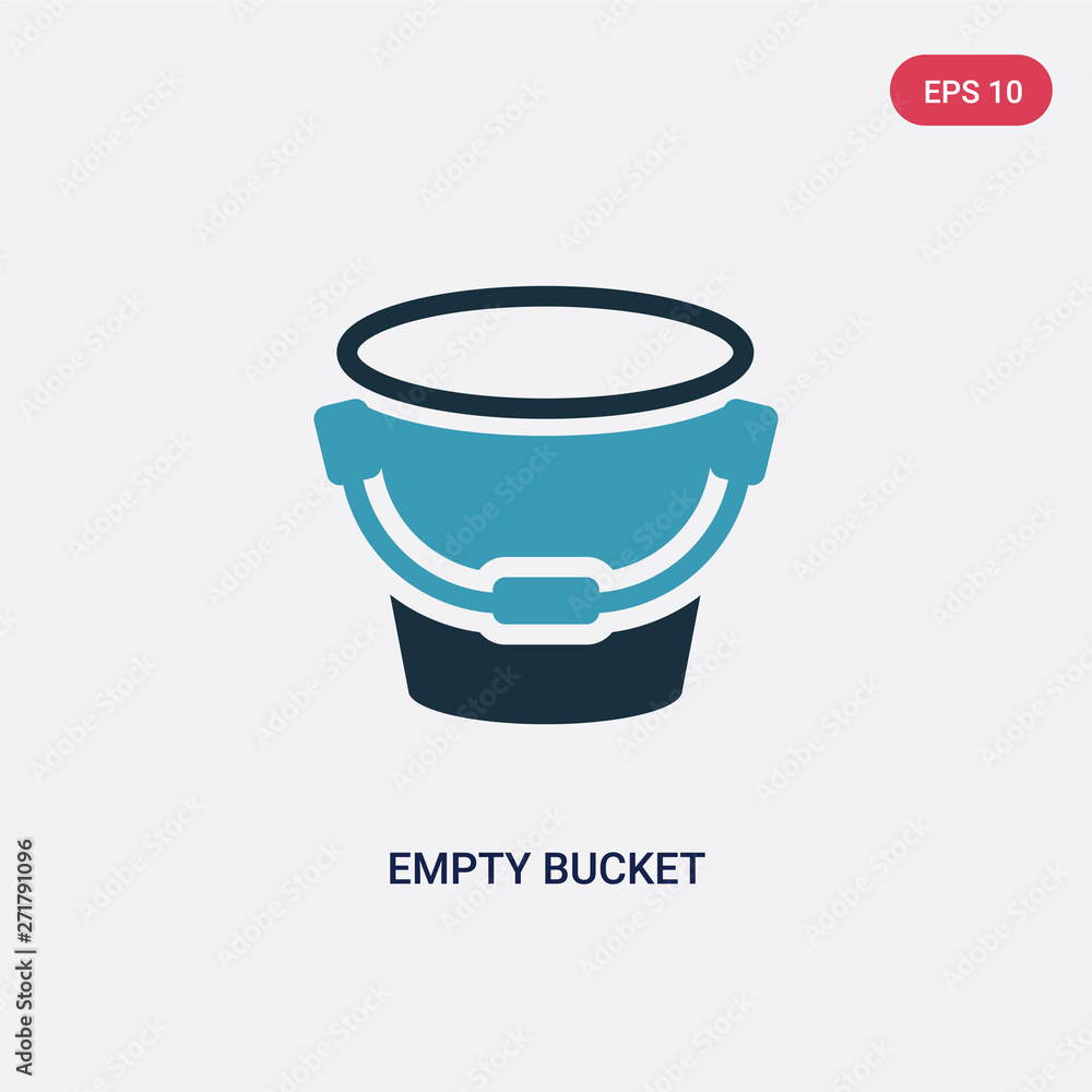 Poster two color empty bucket vector icon from shapes concept. isolated blue empty bucket vector sign symbo