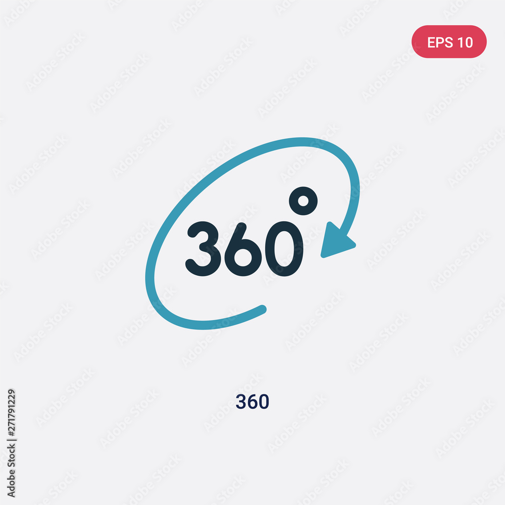 Poster two color 360 vector icon from shapes concept. isolated blue 360 vector sign symbol can be use for w