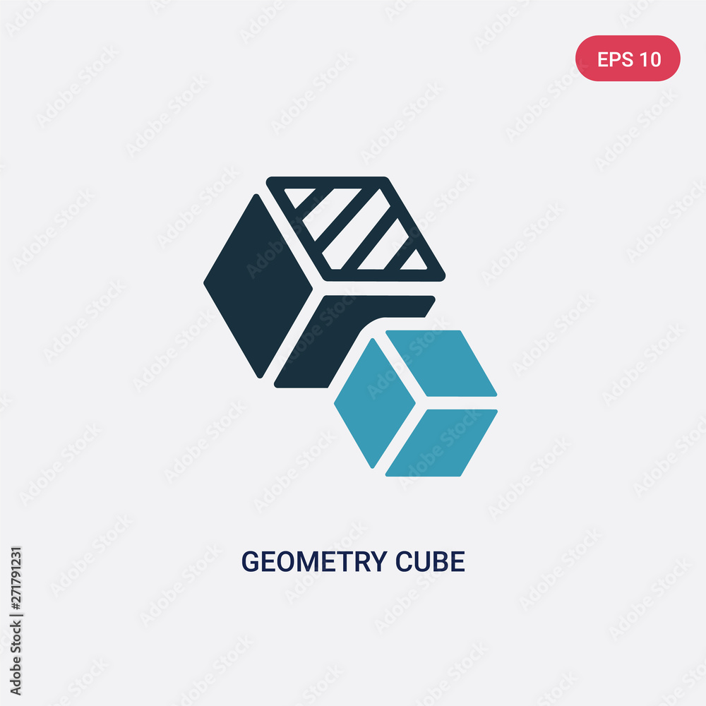 Poster two color geometry cube vector icon from shapes concept. isolated blue geometry cube vector sign sym