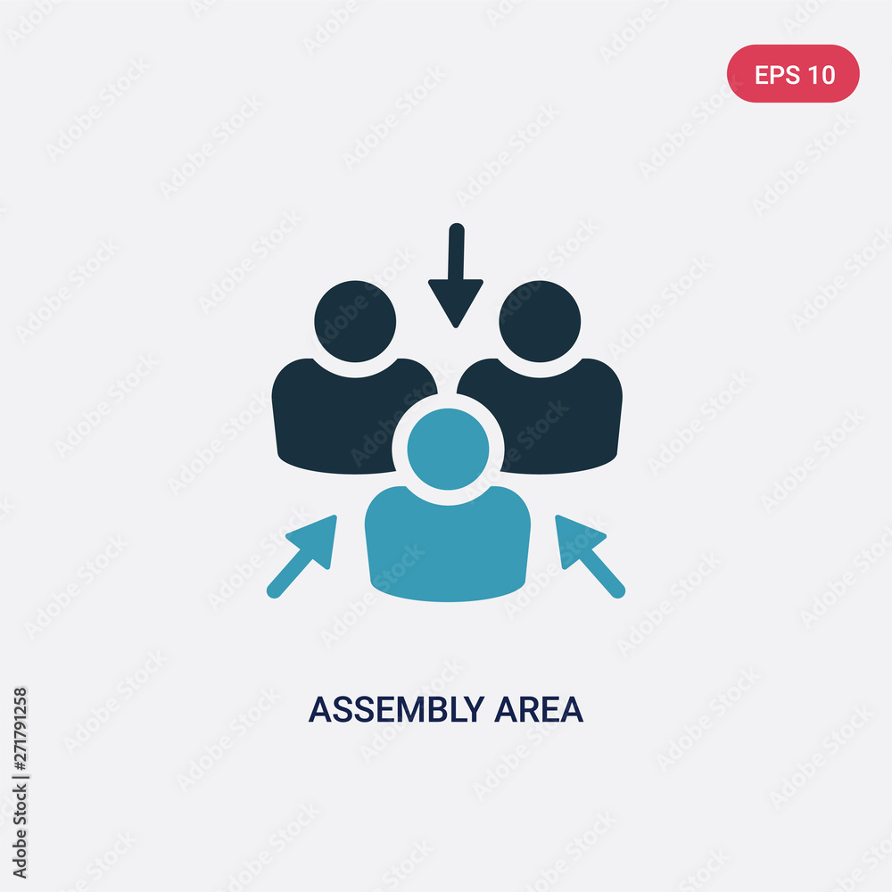 Poster two color assembly area vector icon from shapes concept. isolated blue assembly area vector sign sym