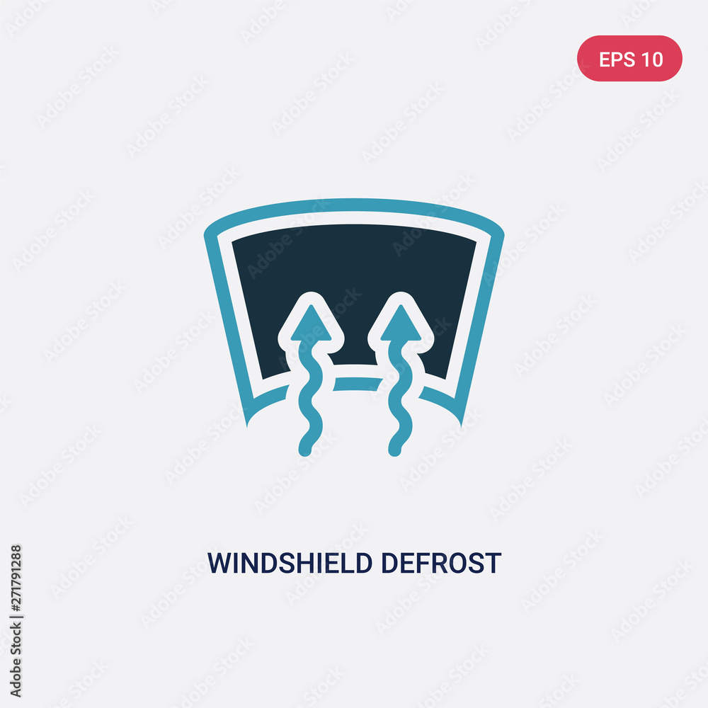 Poster two color windshield defrost vector icon from shapes concept. isolated blue windshield defrost vecto