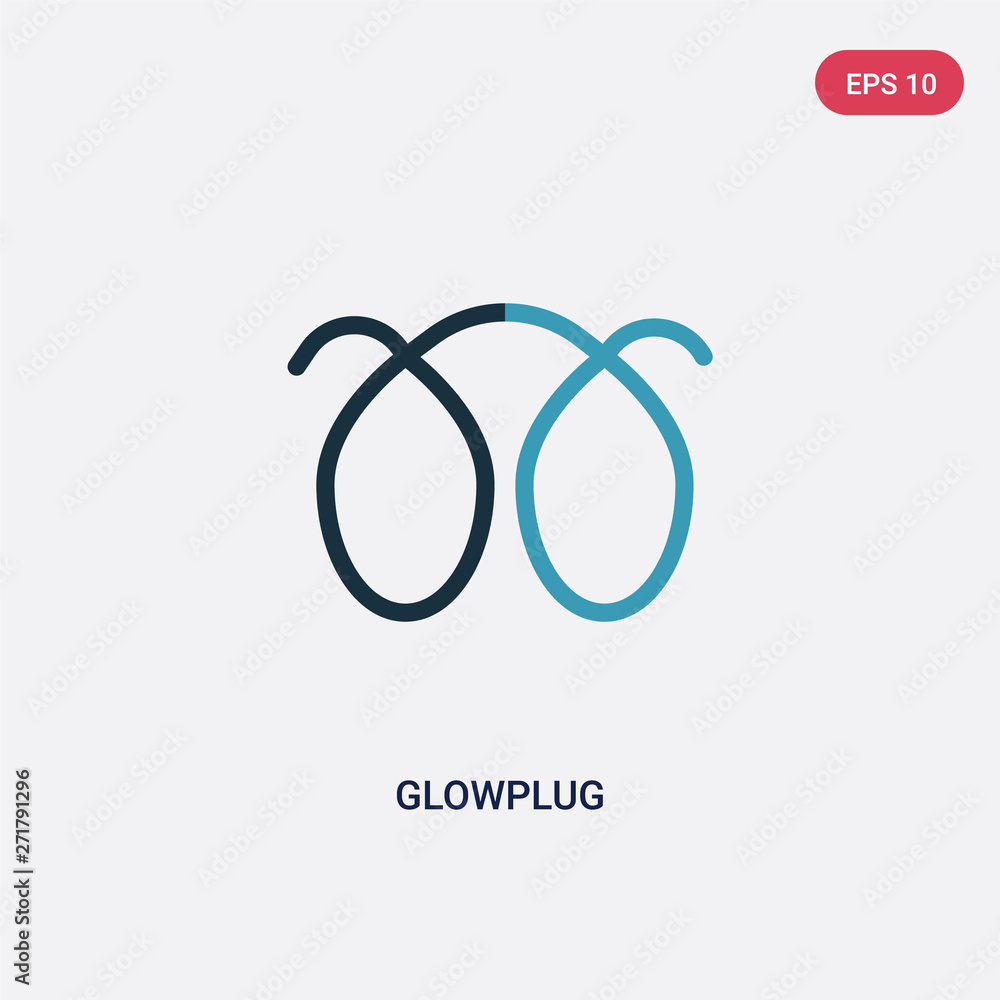 Poster two color glowplug vector icon from shapes concept. isolated blue glowplug vector sign symbol can be