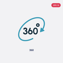 two color 360 vector icon from shapes concept. isolated blue 360 vector sign symbol can be use for web, mobile and logo. eps 10