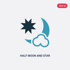 two color half moon and star vector icon from shapes concept. isolated blue half moon and star vector sign symbol can be use for web, mobile and logo. eps 10