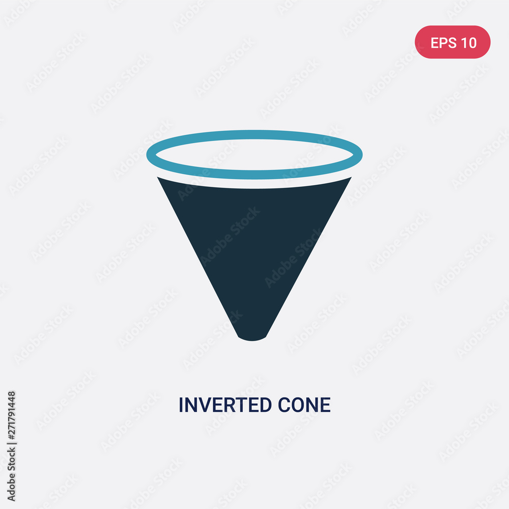 Poster two color inverted cone vector icon from shapes concept. isolated blue inverted cone vector sign sym