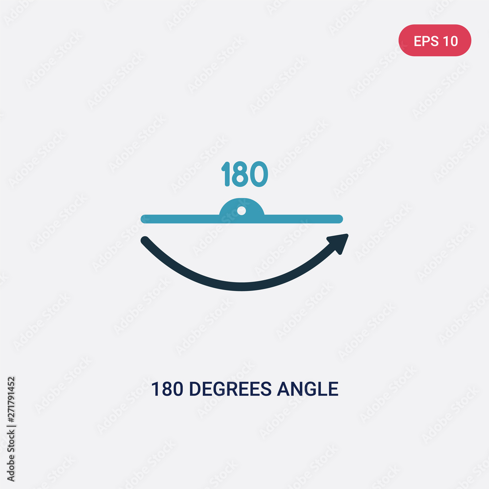 Poster two color 180 degrees angle vector icon from shapes concept. isolated blue 180 degrees angle vector 