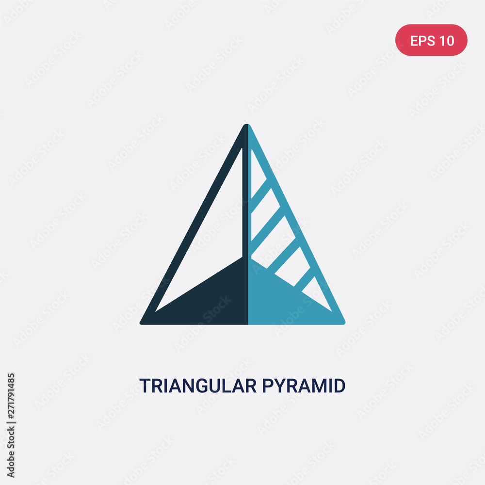 Poster two color triangular pyramid volumetrical shape vector icon from shapes concept. isolated blue trian