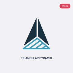 two color triangular pyramid from top view vector icon from shapes concept. isolated blue triangular pyramid from top view vector sign symbol can be use for web, mobile and logo. eps 10