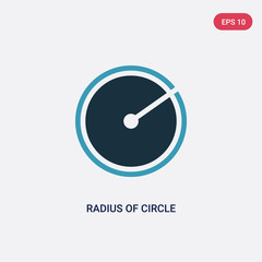 two color radius of circle vector icon from shapes concept. isolated blue radius of circle vector sign symbol can be use for web, mobile and logo. eps 10