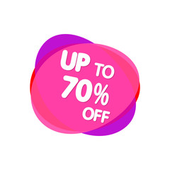 Sale tag, up to 70% off, bubble banner design template, app icon, vector illustration