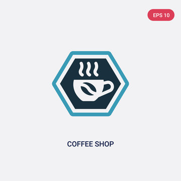 Two Color Coffee Shop Vector Icon From Signs Concept. Isolated Blue Coffee Shop Vector Sign Symbol Can Be Use For Web, Mobile And Logo. Eps 10