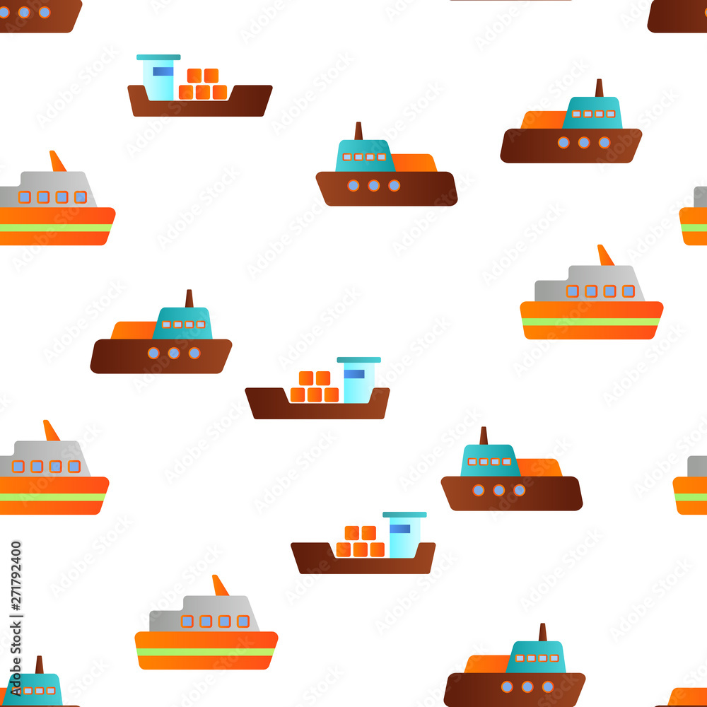 Aufkleber ferry, vessel and ship vector color icons seamless pattern. ferry front and side view linear symbols