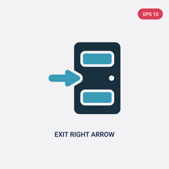 two color exit right arrow vector icon from signs concept. isolated blue exit right arrow vector sign symbol can be use for web, mobile and logo. eps 10