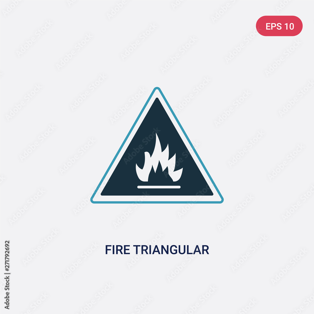 Poster two color fire triangular vector icon from signs concept. isolated blue fire triangular vector sign 