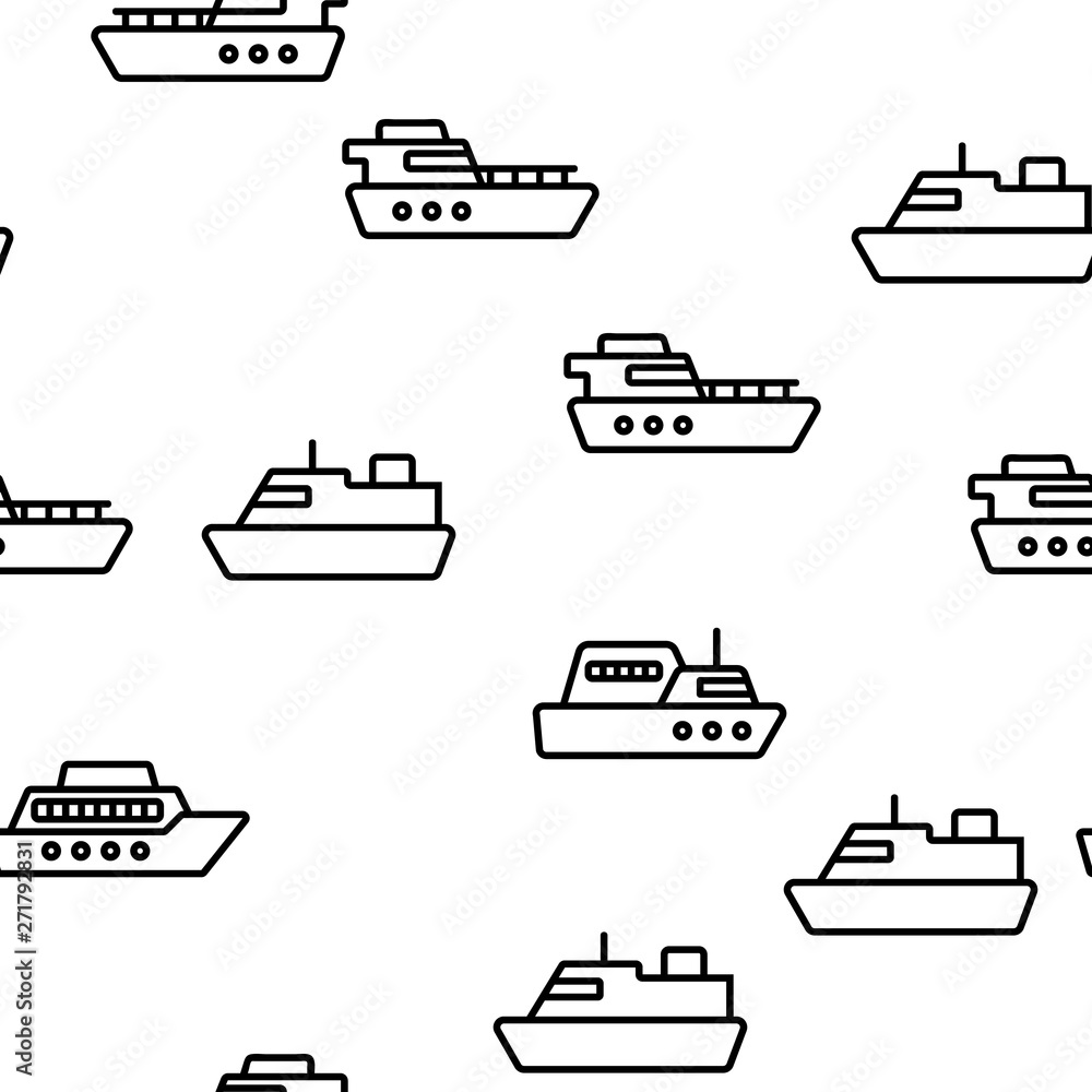 Aufkleber ferry, vessel and ship vector color icons seamless pattern. ferry front and side view linear symbols