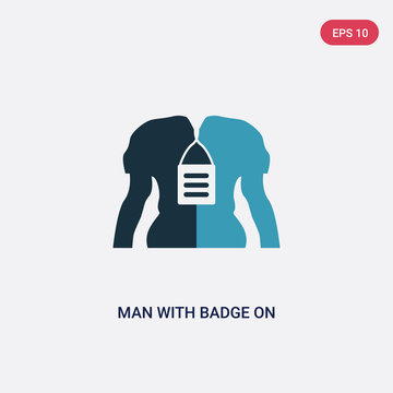 two color man with badge on his cheast vector icon from signs concept. isolated blue man with badge on his cheast vector sign symbol can be use for web, mobile and logo. eps 10