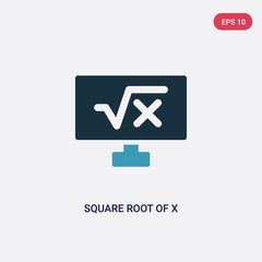 two color square root of x vector icon from signs concept. isolated blue square root of x vector sign symbol can be use for web, mobile and logo. eps 10