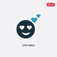 two color love smile vector icon from smileys concept. isolated blue love smile vector sign symbol can be use for web, mobile and logo. eps 10