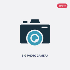 two color big photo camera vector icon from social media concept. isolated blue big photo camera vector sign symbol can be use for web, mobile and logo. eps 10