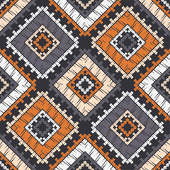 Ethnic boho seamless pattern. Lace. Embroidery on fabric. Patchwork texture. Weaving. Traditional ornament. Tribal pattern. Folk motif. Can be used for wallpaper, textile, wrapping, web.