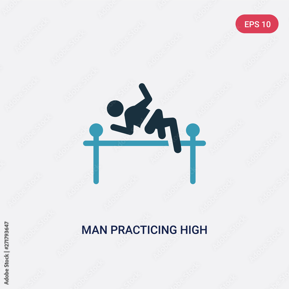 Poster two color man practicing high jump vector icon from sports concept. isolated blue man practicing hig