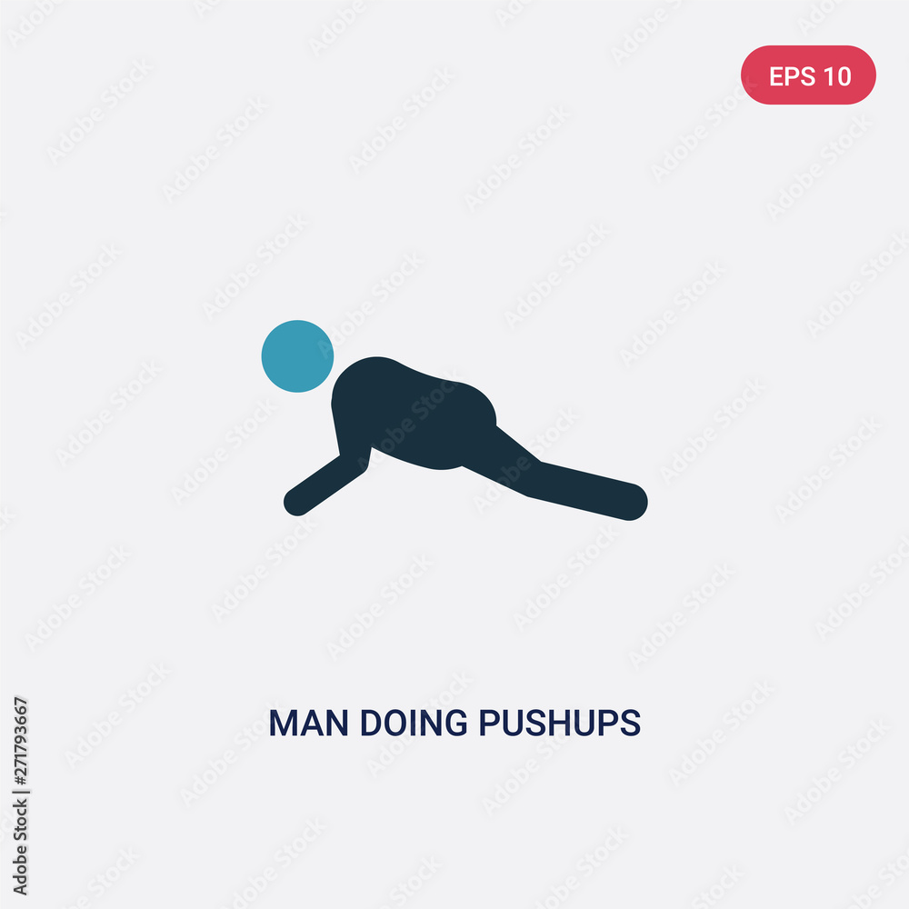 Poster two color man doing pushups vector icon from sports concept. isolated blue man doing pushups vector 