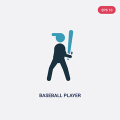 two color baseball player with bat vector icon from sports concept. isolated blue baseball player with bat vector sign symbol can be use for web, mobile and logo. eps 10