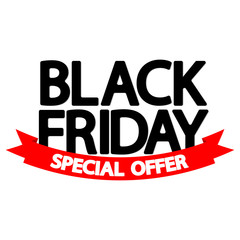 Obraz premium Black Friday, sale poster design template, special offer, red ribbon, vector illustration