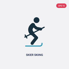 two color skier skiing vector icon from sports concept. isolated blue skier skiing vector sign symbol can be use for web, mobile and logo. eps 10