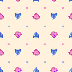 Cute Monsters Seamless Pattern Background