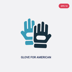 two color glove for american football player vector icon from sports concept. isolated blue glove for american football player vector sign symbol can be use for web, mobile and logo. eps 10