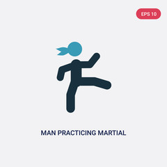 two color man practicing martial arts vector icon from sports concept. isolated blue man practicing martial arts vector sign symbol can be use for web, mobile and logo. eps 10