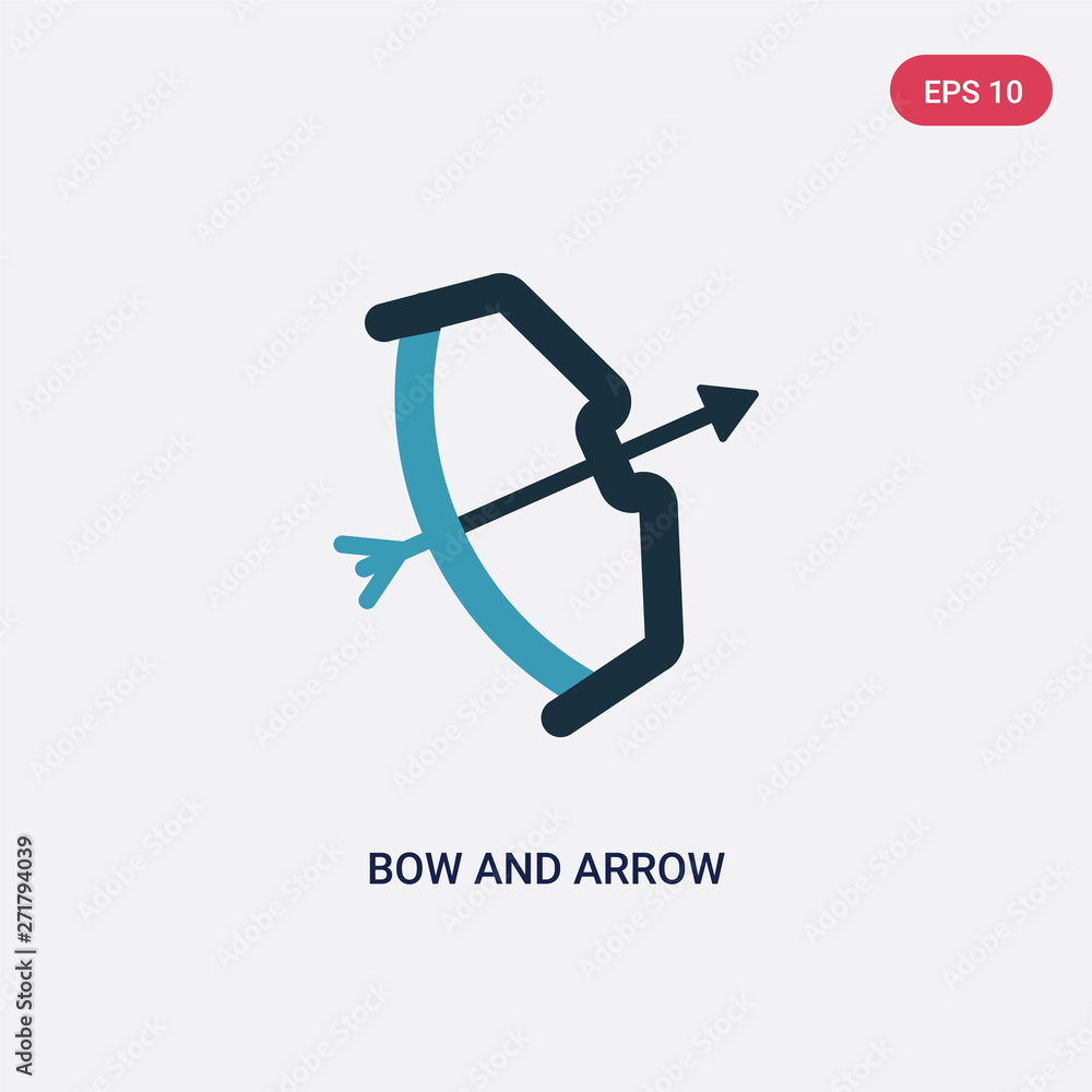Poster two color bow and arrow vector icon from stone age concept. isolated blue bow and arrow vector sign 