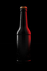 3D bottle in the darkness with neon reflections.