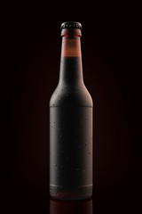 Wet 12 oz brown beer bottle LongNeck. Isolated 3D render on a dark black.