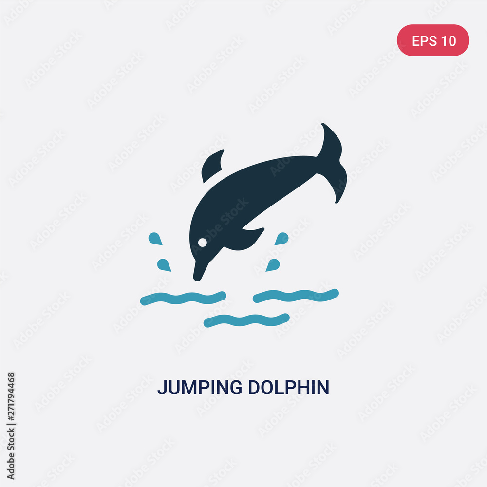 Poster two color jumping dolphin vector icon from summer concept. isolated blue jumping dolphin vector sign